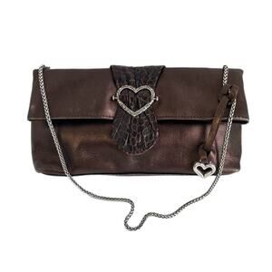 Vintage Brighton Evening Bag Leather Bronze Fold Over Shoulder Strap Clutch